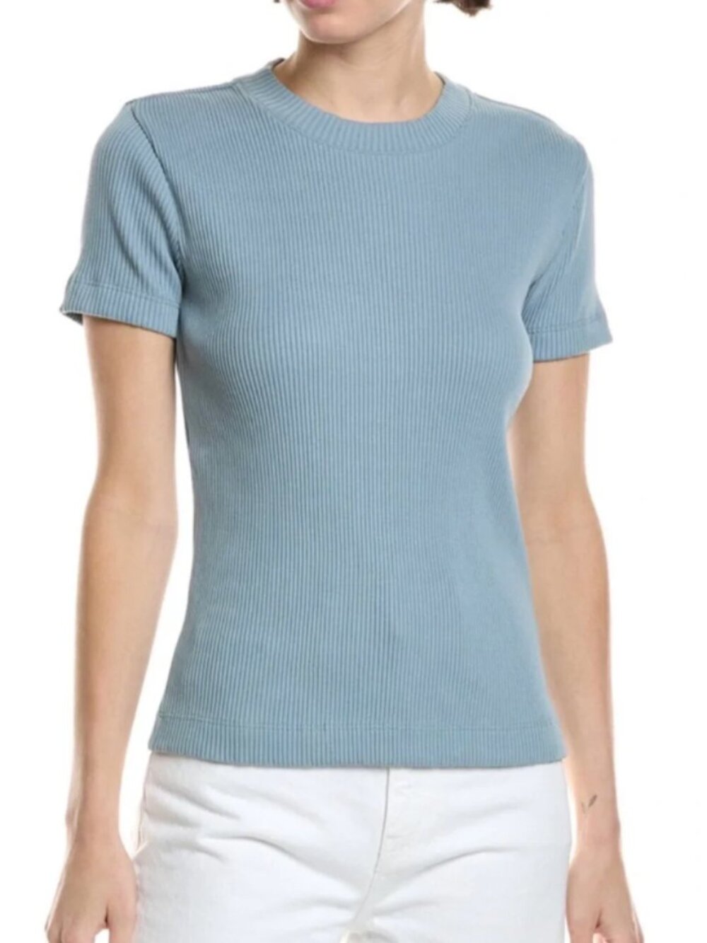 Vince | Fitted Ribbed Top Slate Blue Short Sleeve Stretchy | Size Small